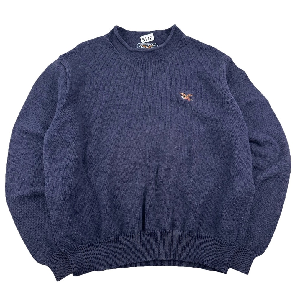 American Living Roll Neck Sweater Mens 2XL Navy Blue Cotton Knit Fisherman XXL